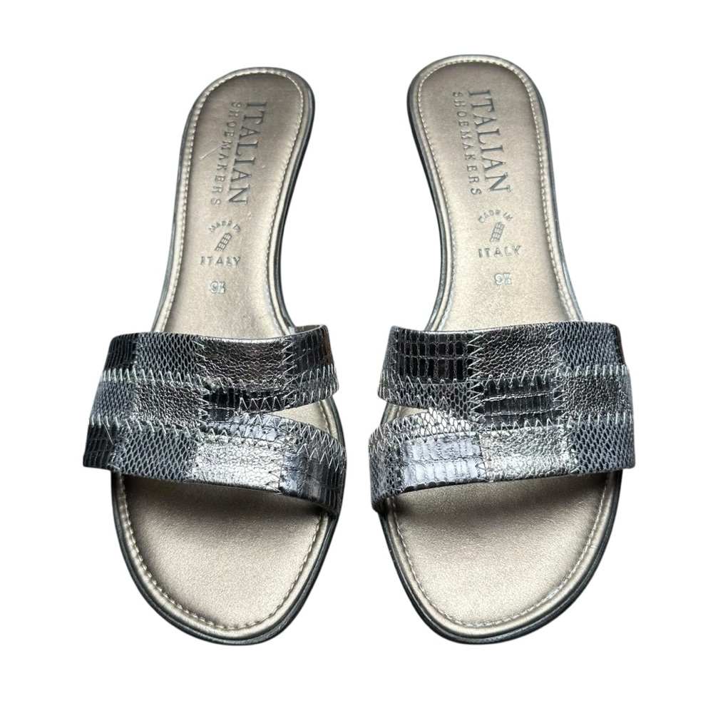 Italian Shoemakers Silver Slide Wedge Sandals - Women’s Size 9.5 - Made in Italy